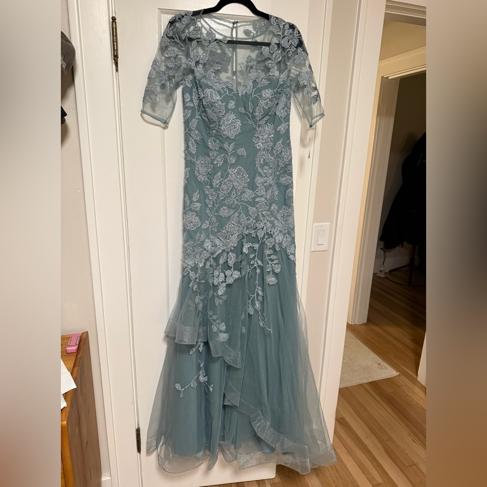 Rickie Freeman for Teri Jon Dusty Blue Formal Dress